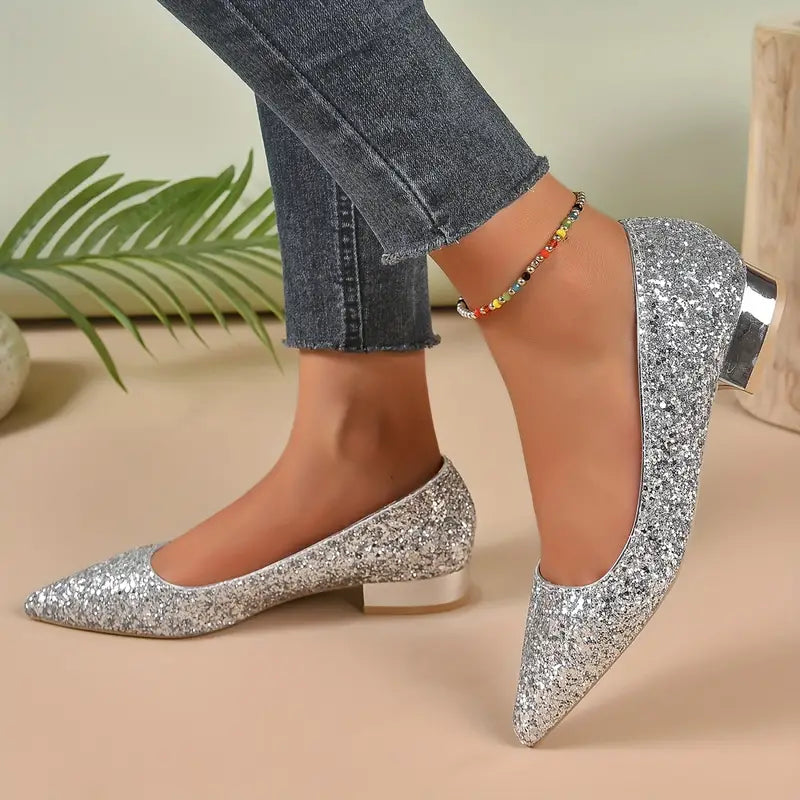 Funkelnde Glamour-Schuhe Mit Klobigem Absatz