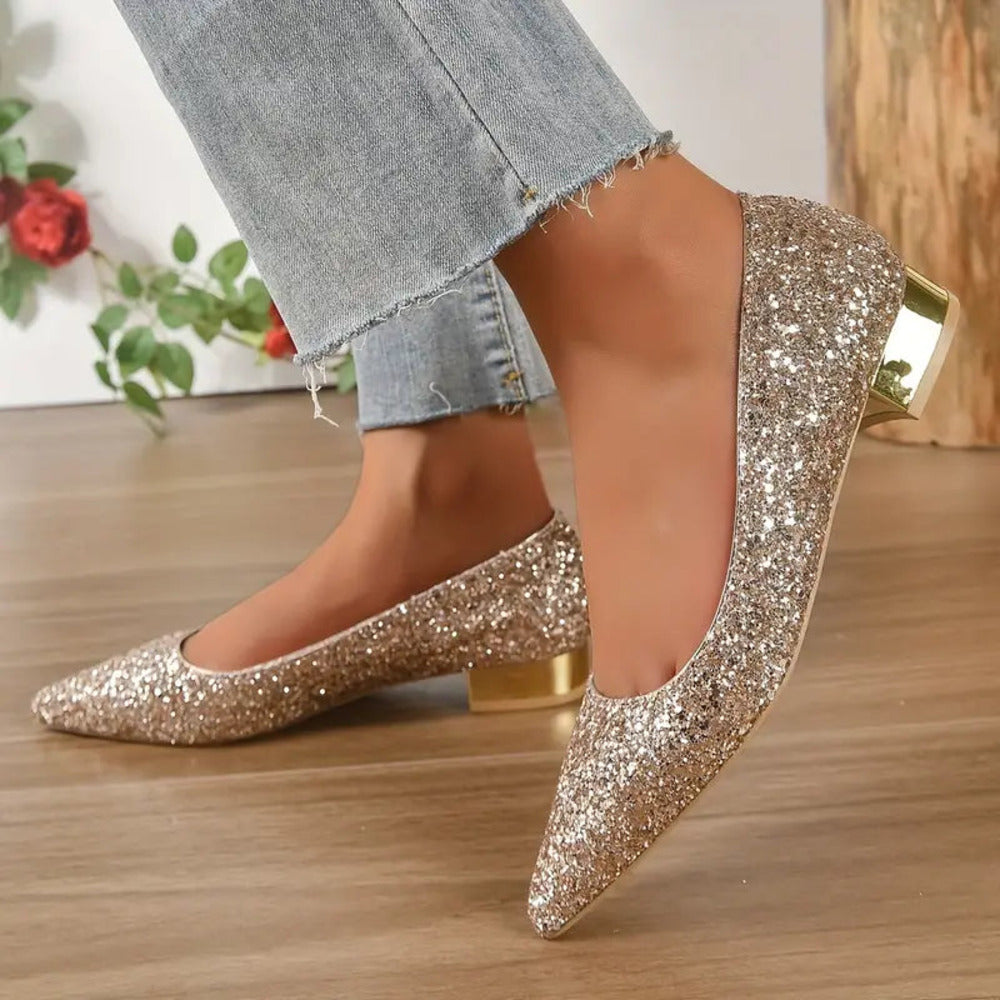 Funkelnde Glamour-Schuhe Mit Klobigem Absatz