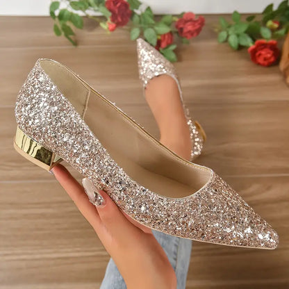 Funkelnde Glamour-Schuhe Mit Klobigem Absatz